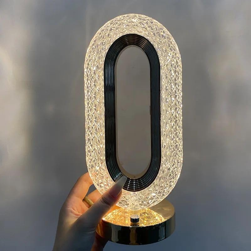 Oval Crystal Table Lamp Touch Control LED Light with 3 Levels Brightness Rechargeable Lamp Room Decor Night Light for Bedroom, Living, Home Office, Desk Decorations, Gift GenzVybs